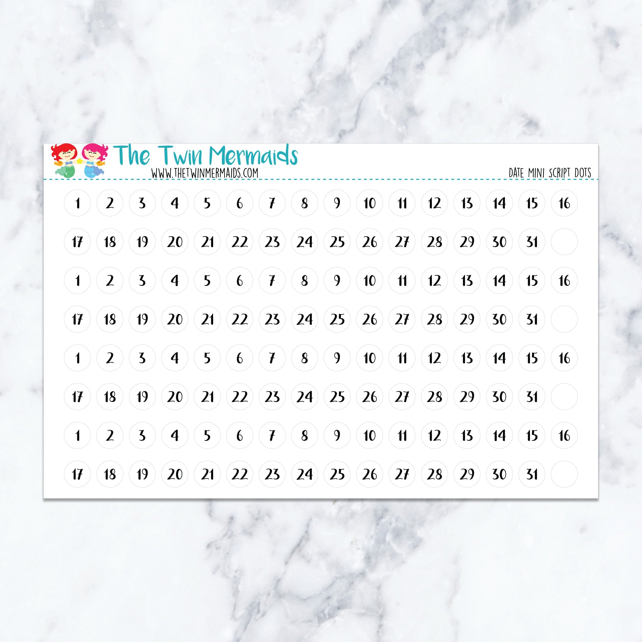 Date Mini Script Dots Planner Stickers