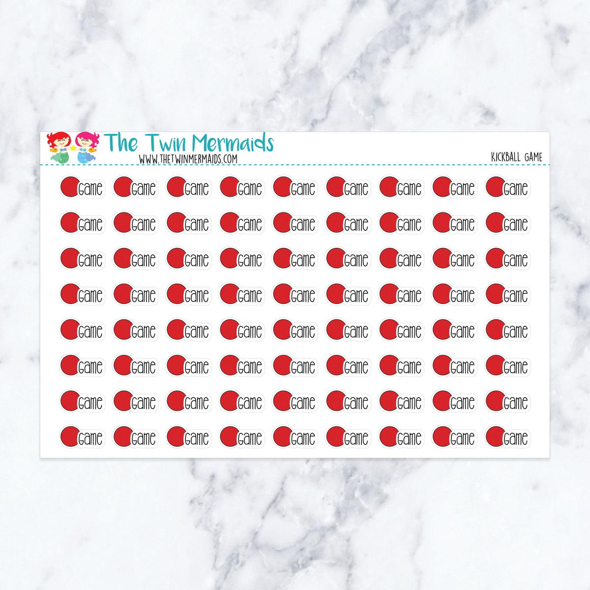 Kickball Game planner stickers. Kiss-cut sticker sheet for planners, bullet journals, and scrapbooking.