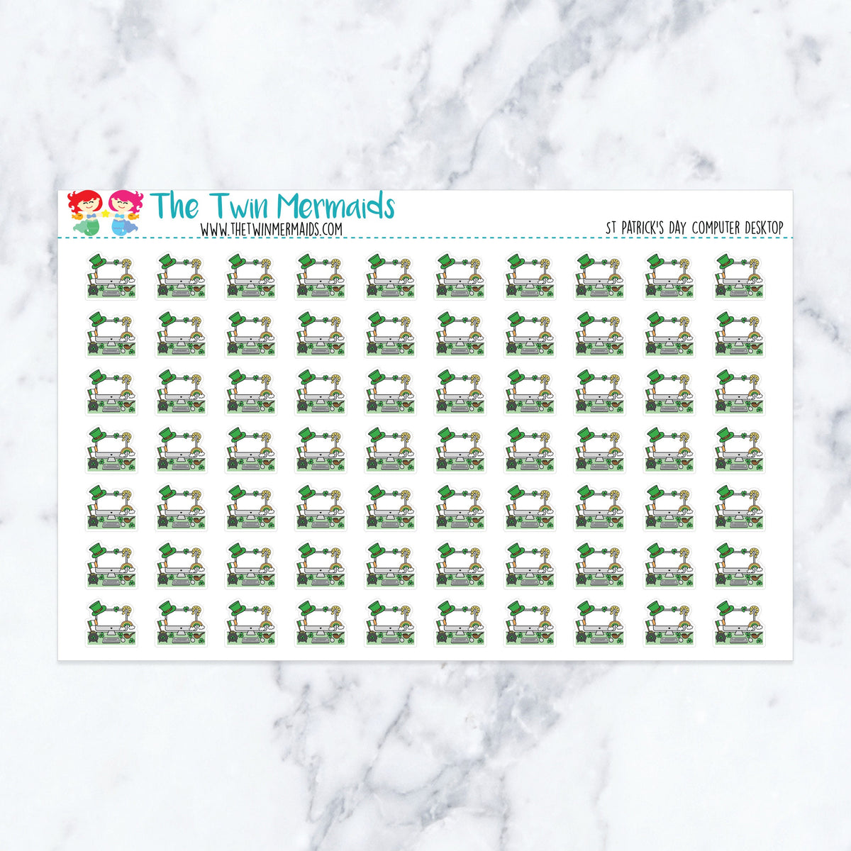 St Patrick's Day Computer Desktop planner stickers. Kiss-cut sticker sheet for planners, bullet journals, and scrapbooking.