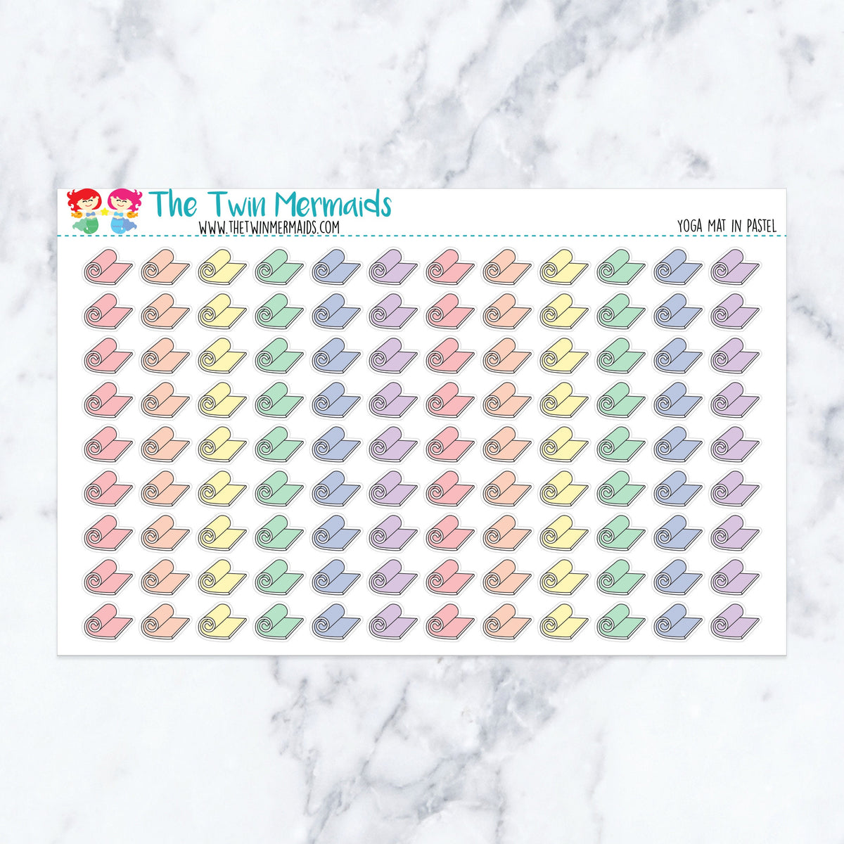 Yoga Mat in Pastel planner stickers, pastel color scheme. Kiss-cut sticker sheet for planners, bullet journals, and scrapbook