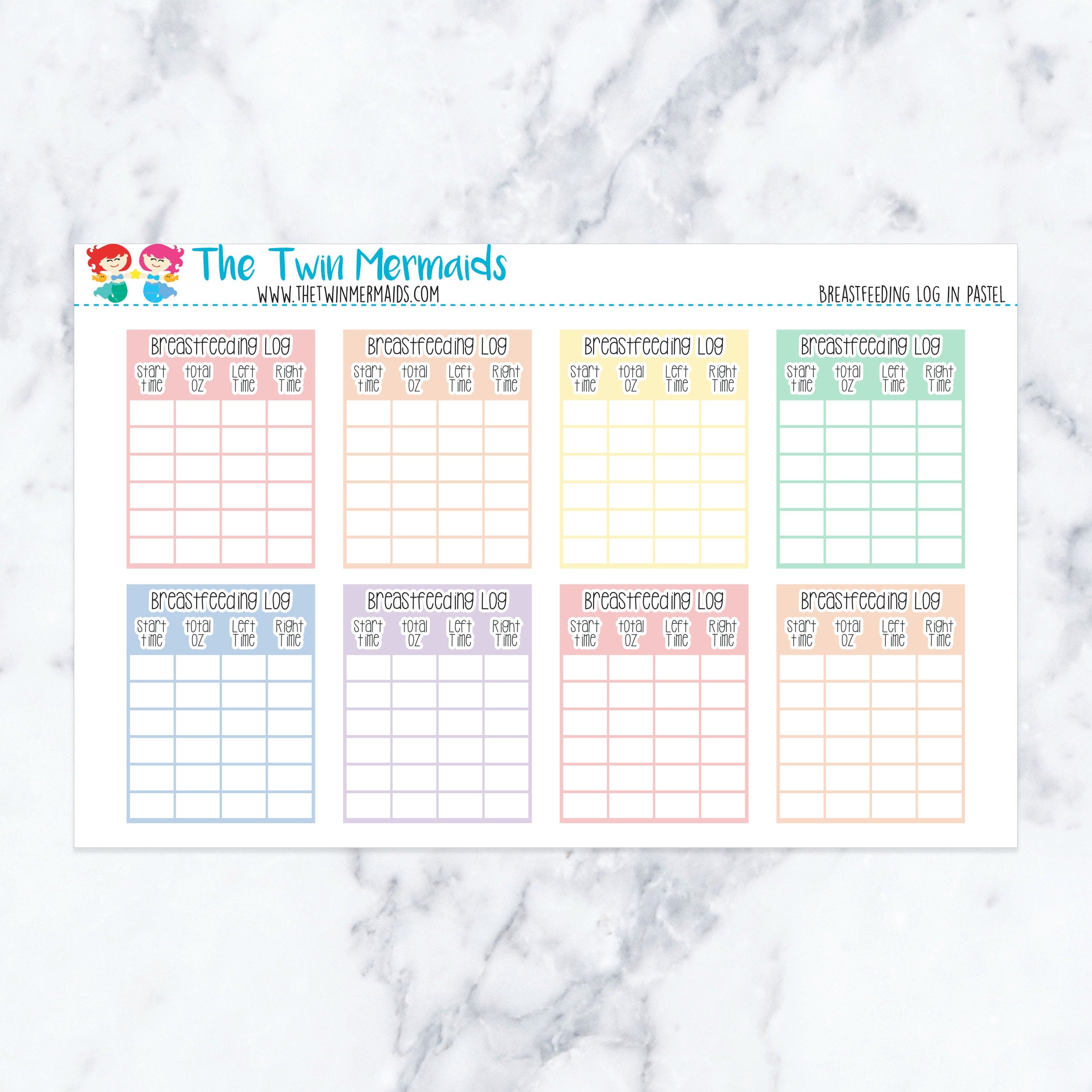 Breastfeeding Log in Pastel Planner Stickers