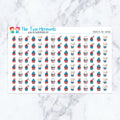 Fourth of July Cupcake planner stickers. Kiss-cut sticker sheet for planners, bullet journals, and scrapbooking.