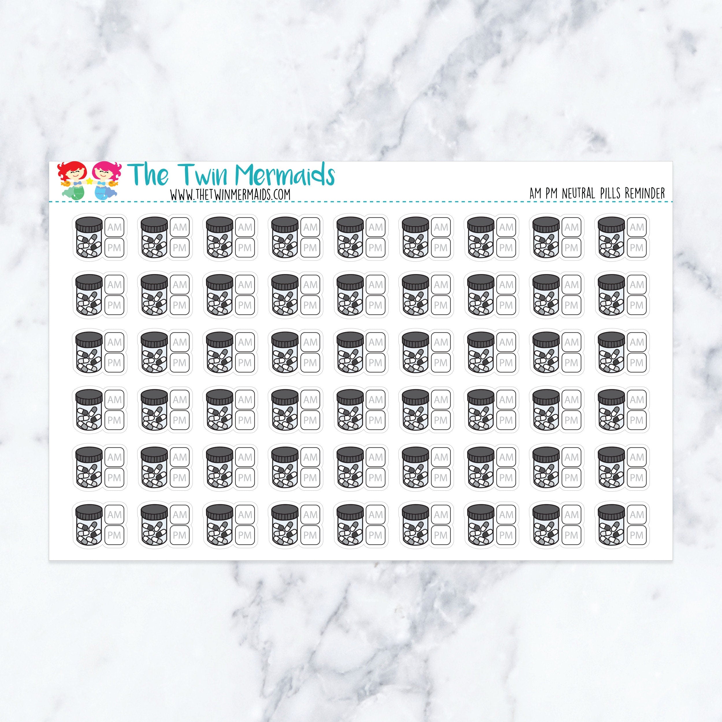 AM PM Neutral Pill Reminder Planner Stickers