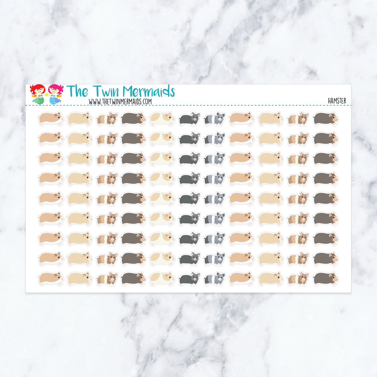 Hamster planner stickers. Kiss-cut sticker sheet for planners, bullet journals, and scrapbooking.