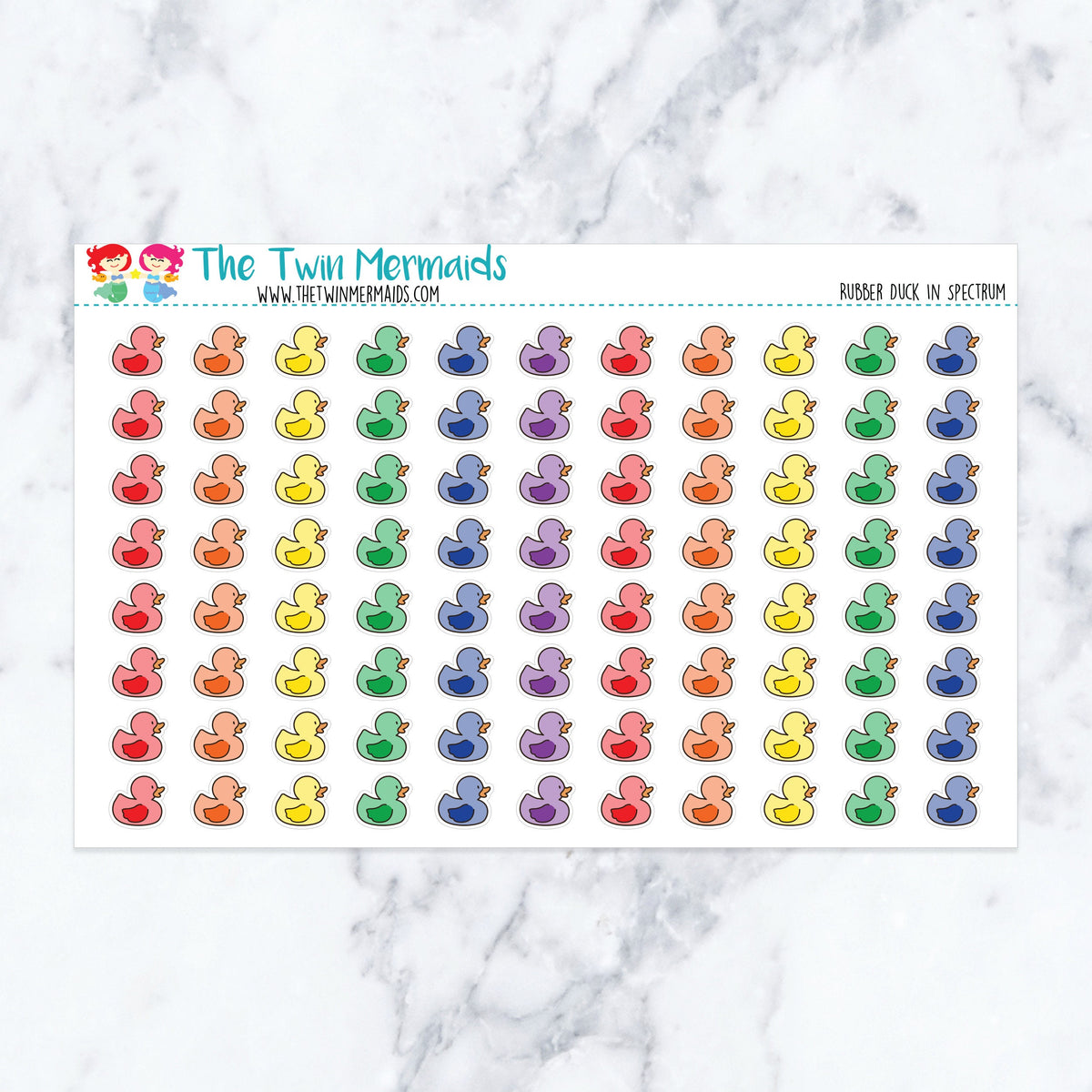 Rubber Duck in Spectrum planner stickers, spectrum color scheme. Kiss-cut sticker sheet for planners, bullet journals, and sc