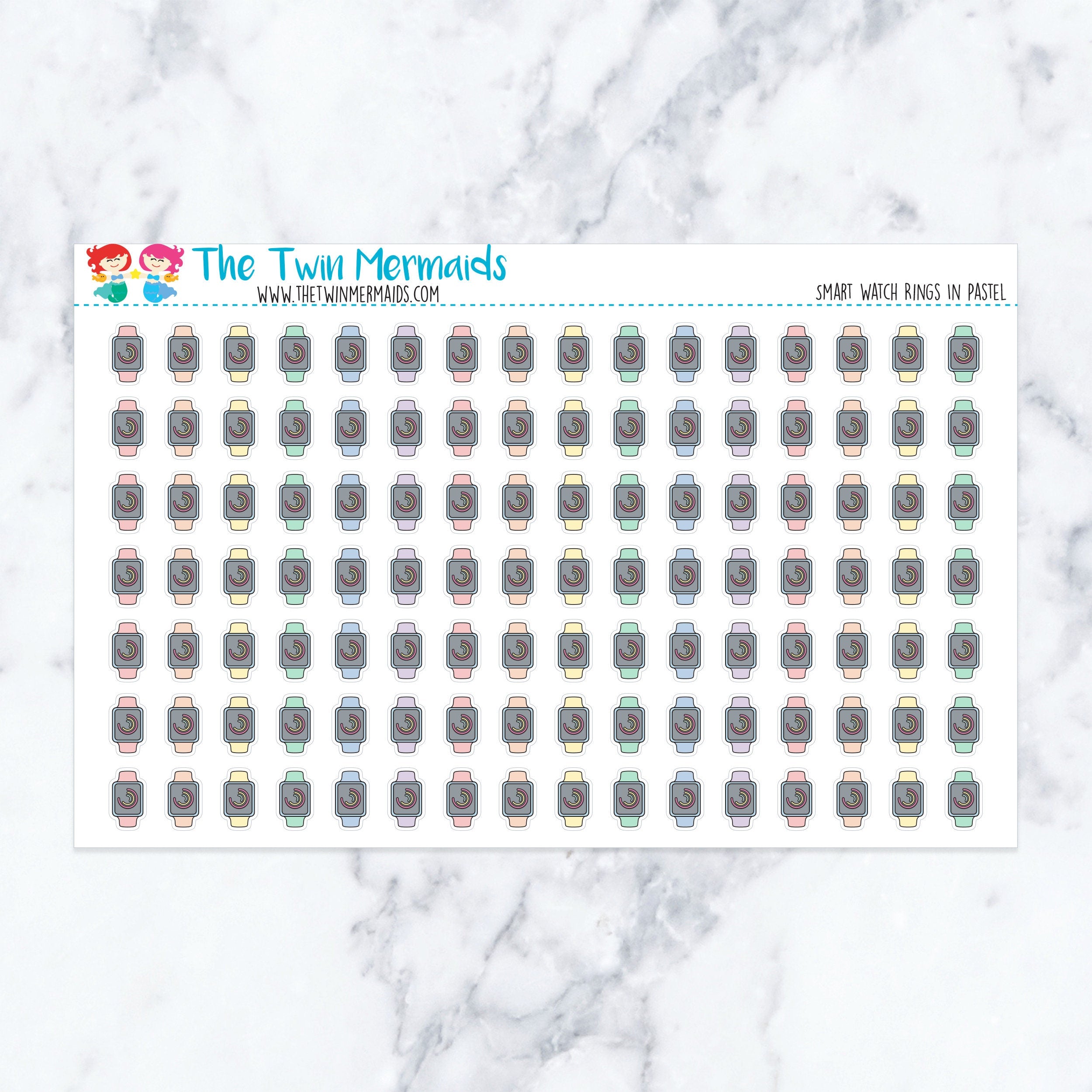 Smart Watch Rings in Pastel Planner Stickers