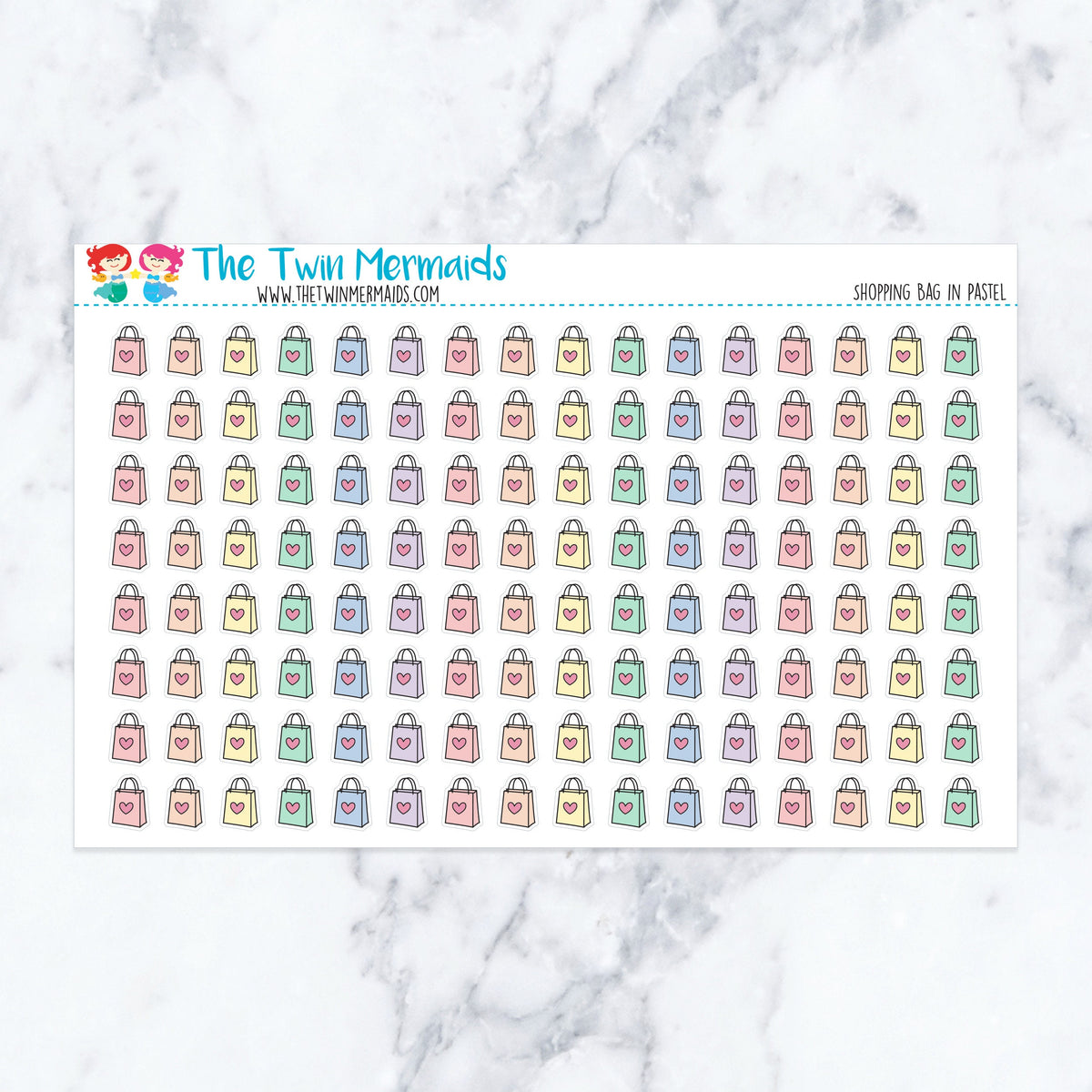 Shopping Bag in Pastel planner stickers, pastel color scheme. Kiss-cut sticker sheet for planners, bullet journals, and scrap