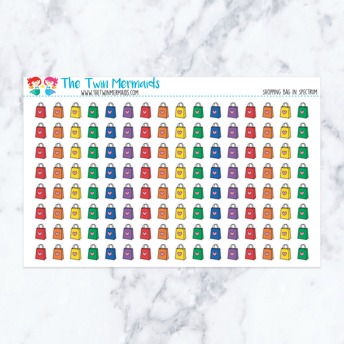 Shopping Bag in Spectrum planner stickers, spectrum color scheme. Kiss-cut sticker sheet for planners, bullet journals, and s