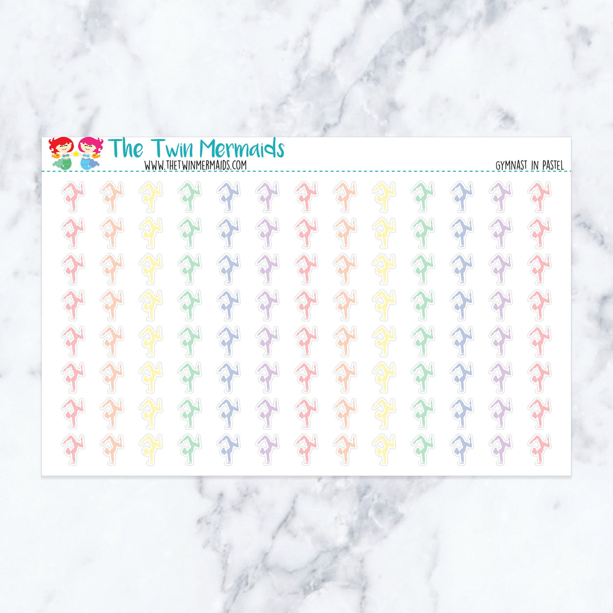 Gymnast in Pastel planner stickers, pastel color scheme. Kiss-cut sticker sheet for planners, bullet journals, and scrapbooki
