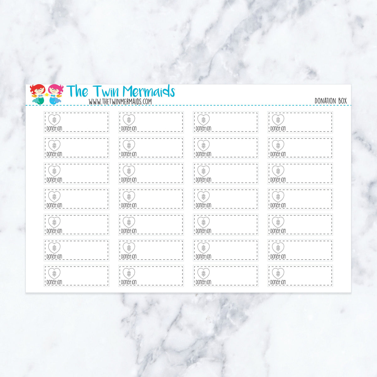 Donation Box planner stickers. Kiss-cut sticker sheet for planners, bullet journals, and scrapbooking.