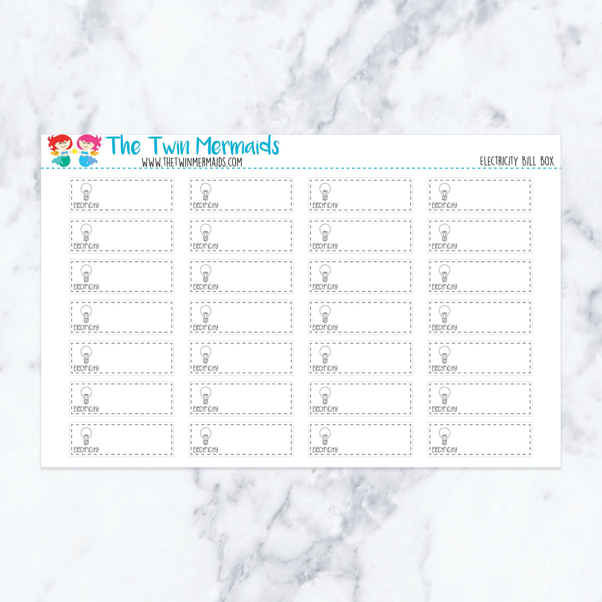 Electricity Bill Due Box planner stickers. Kiss-cut sticker sheet for planners, bullet journals, and scrapbooking.