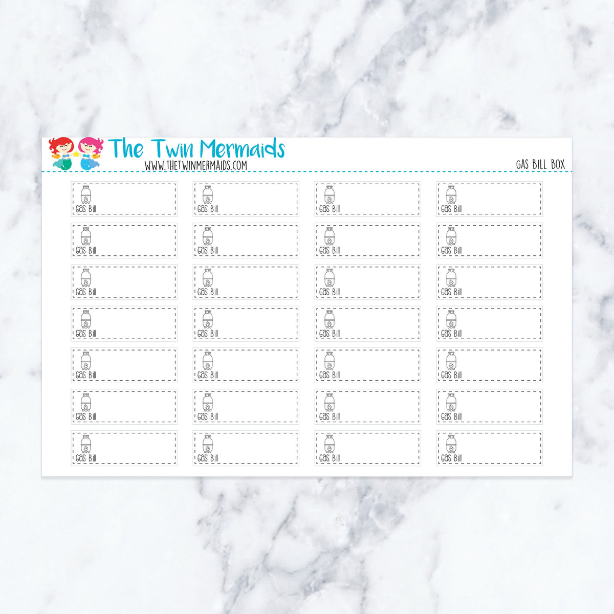 Gas Bill Due Box planner stickers. Kiss-cut sticker sheet for planners, bullet journals, and scrapbooking.