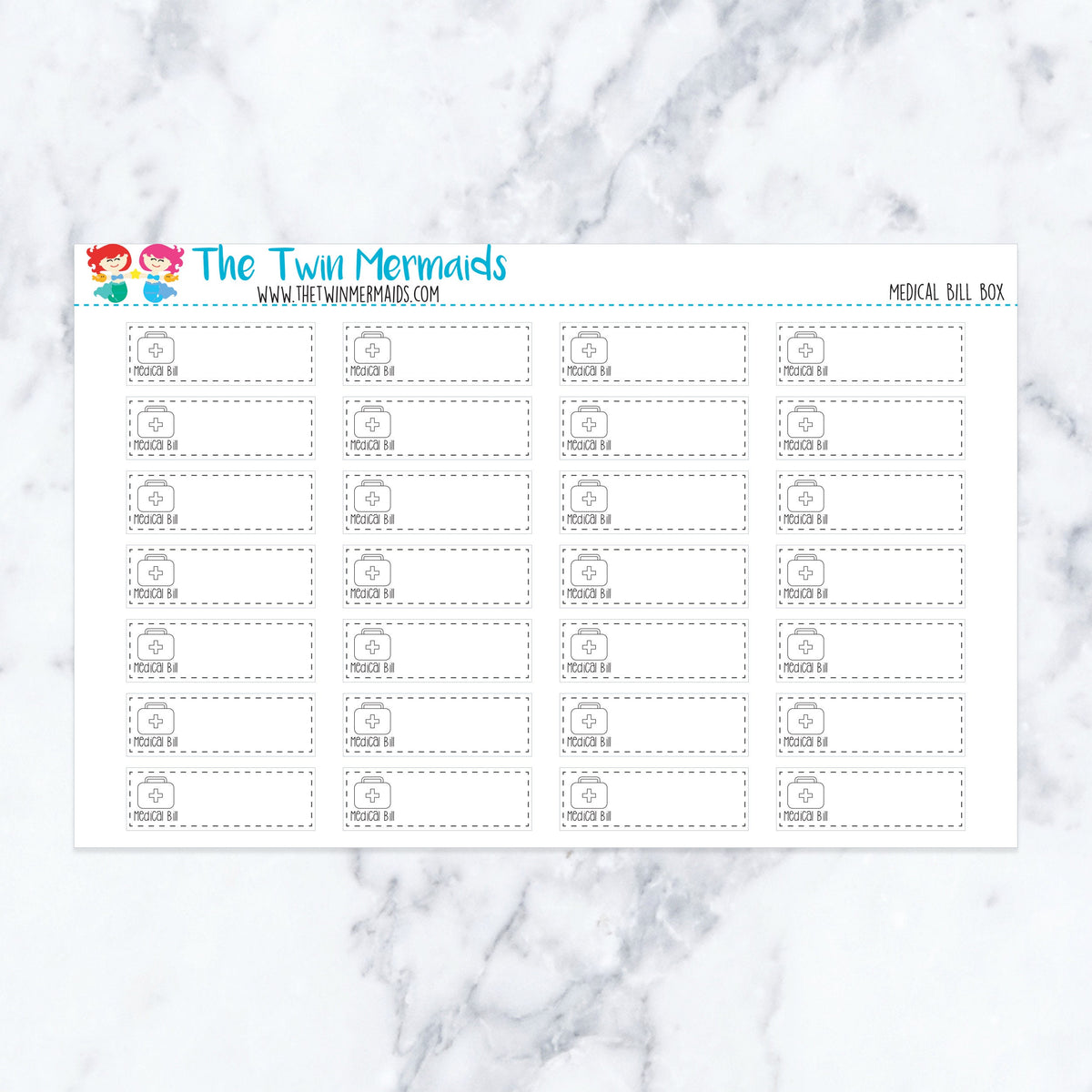 Medical Bill Box planner stickers. Kiss-cut sticker sheet for planners, bullet journals, and scrapbooking.