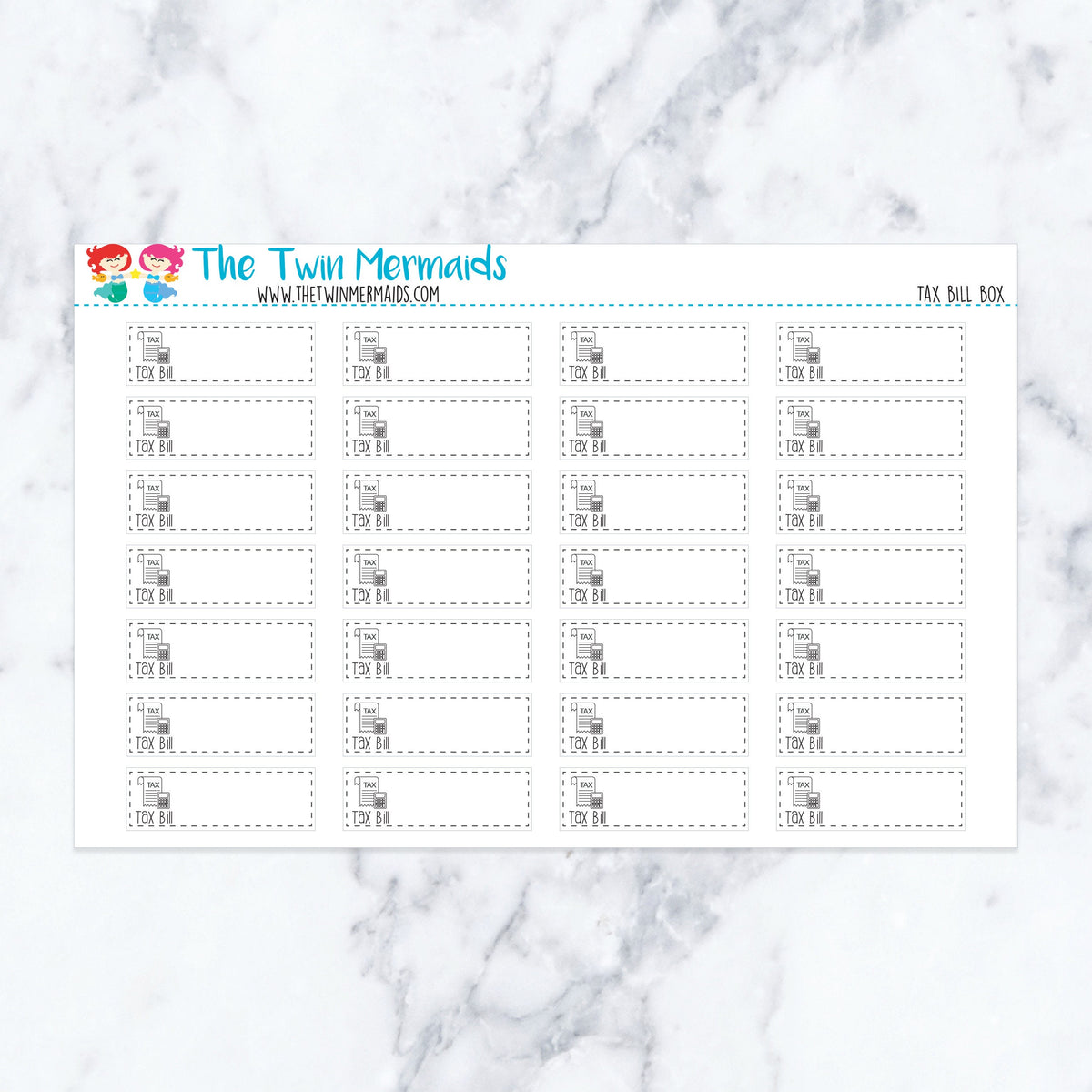 Tax Bill Box planner stickers. Kiss-cut sticker sheet for planners, bullet journals, and scrapbooking.