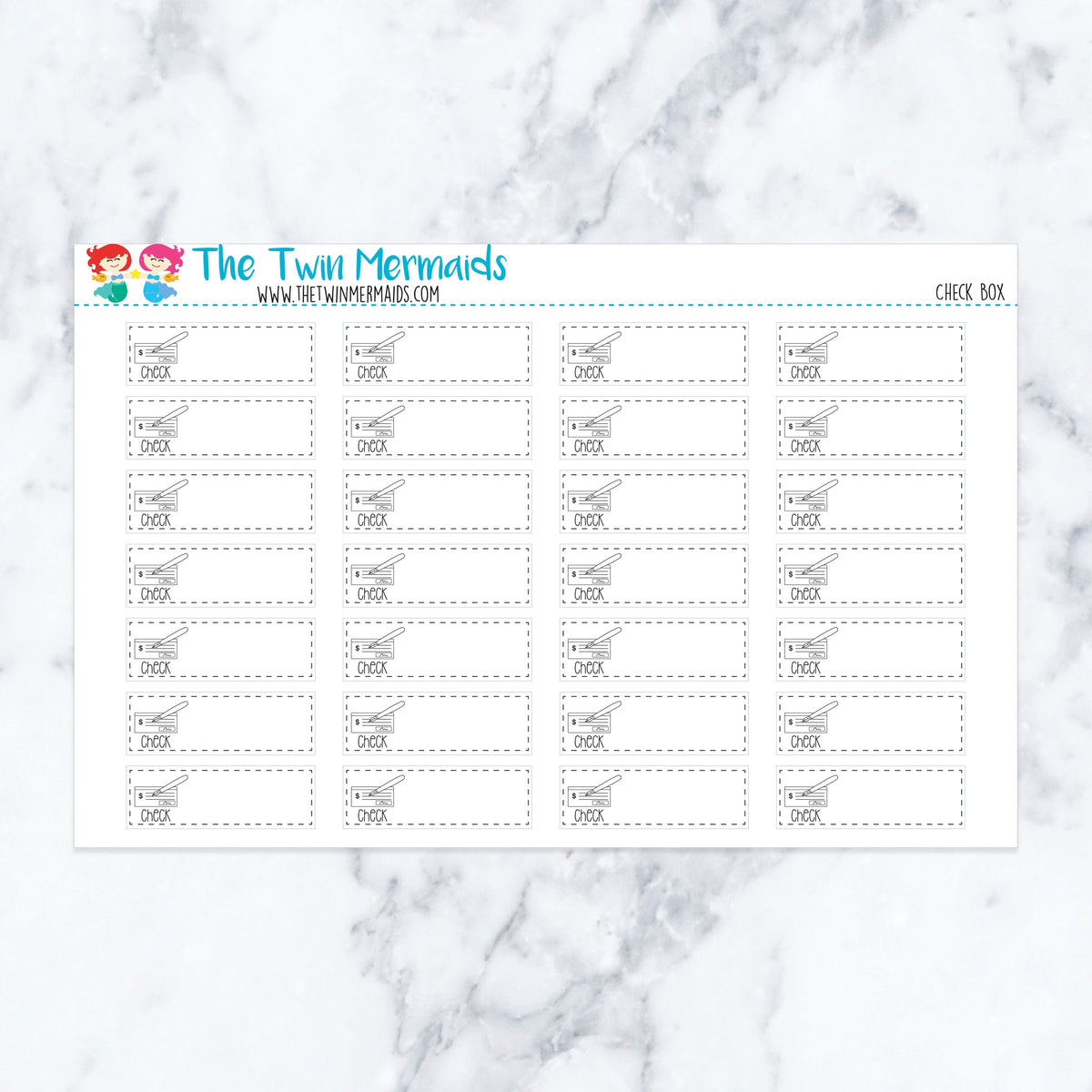 Check Box planner stickers. Kiss-cut sticker sheet for planners, bullet journals, and scrapbooking.