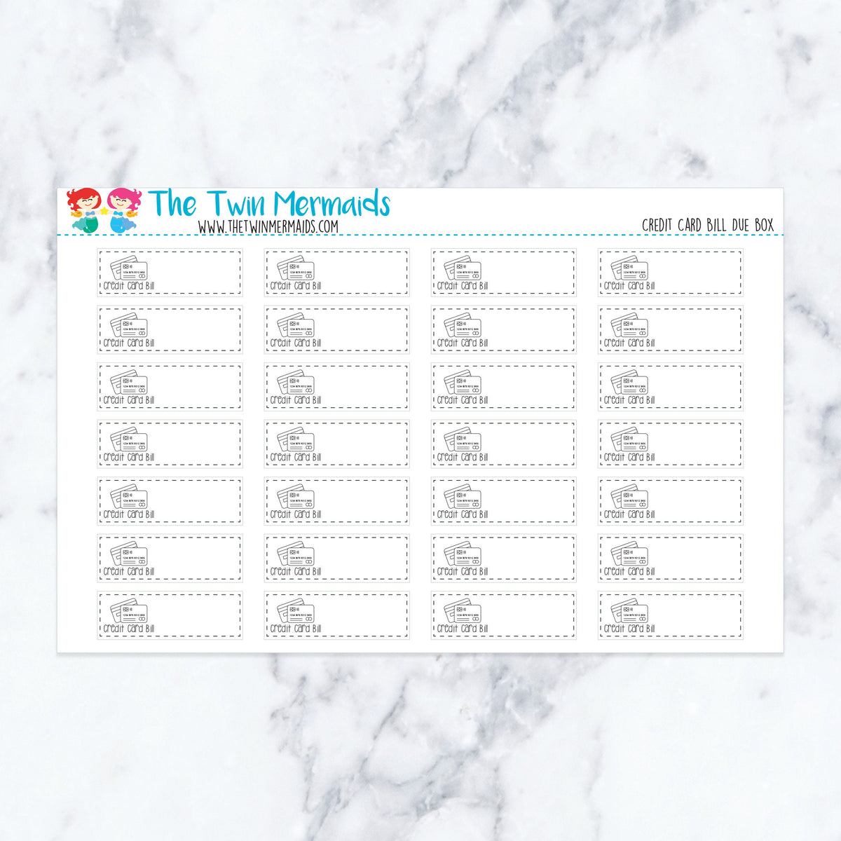 Credit Card Bill Due Box planner stickers. Kiss-cut sticker sheet for planners, bullet journals, and scrapbooking.