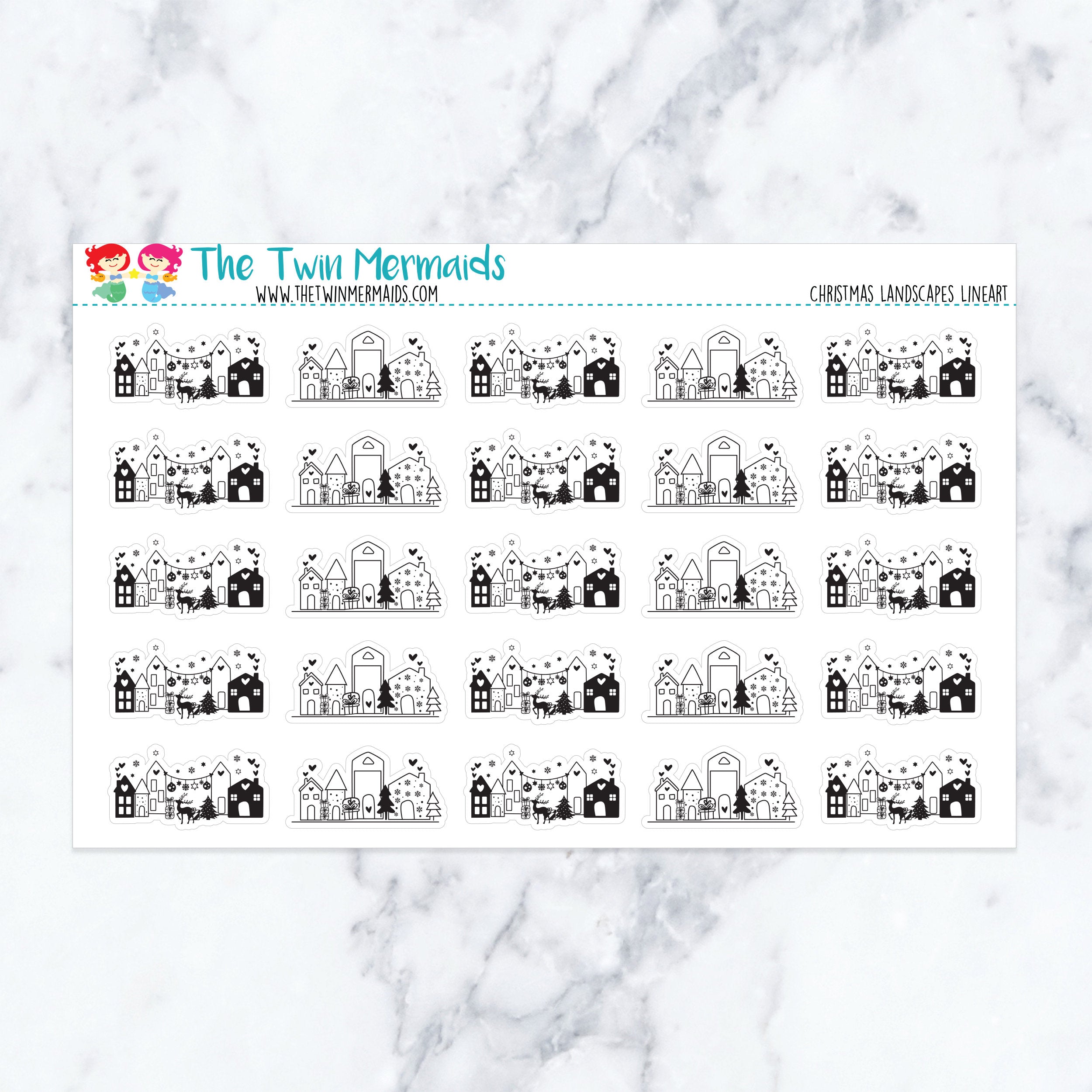Christmas Landscapes Lineart Planner Stickers