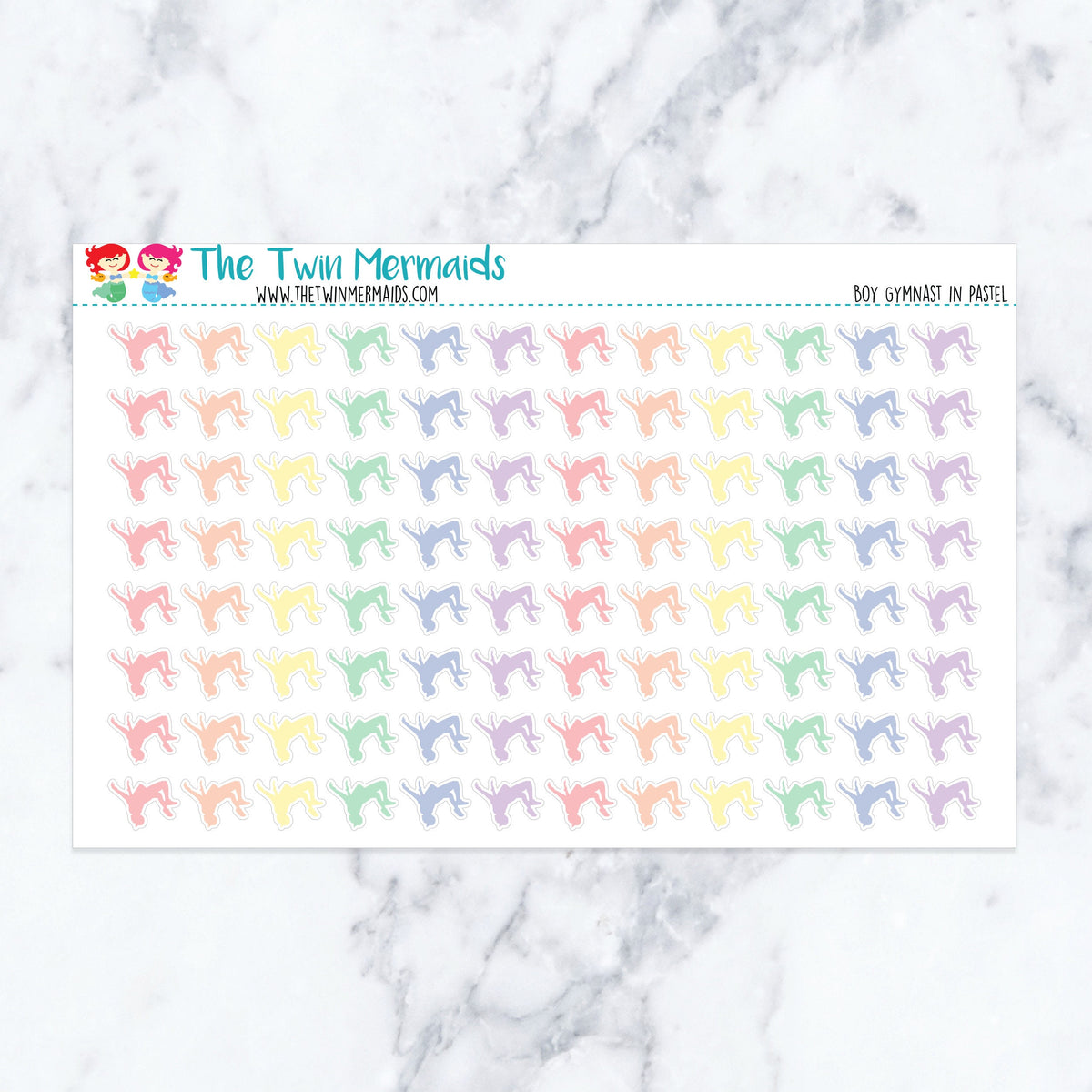 Boy Gymnast in Pastel planner stickers, pastel color scheme. Kiss-cut sticker sheet for planners, bullet journals, and scrapb