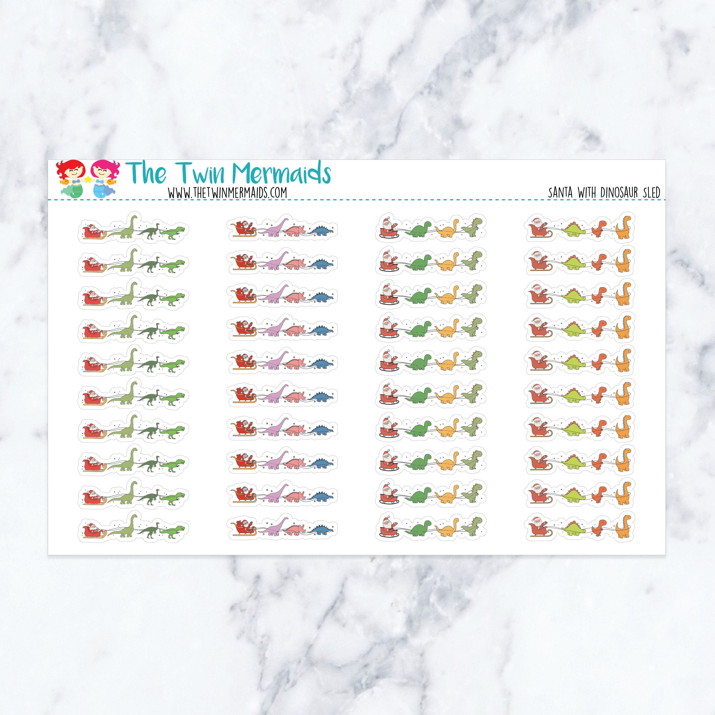 Santa with Dinosaur Sled Planner Stickers