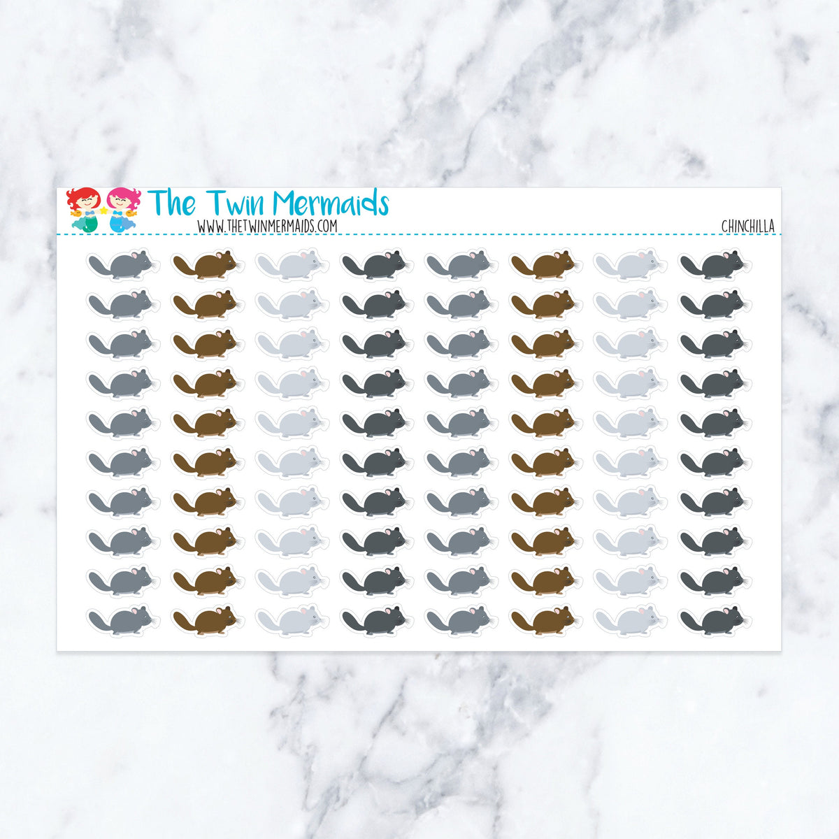 Chinchilla planner stickers. Kiss-cut sticker sheet for planners, bullet journals, and scrapbooking.
