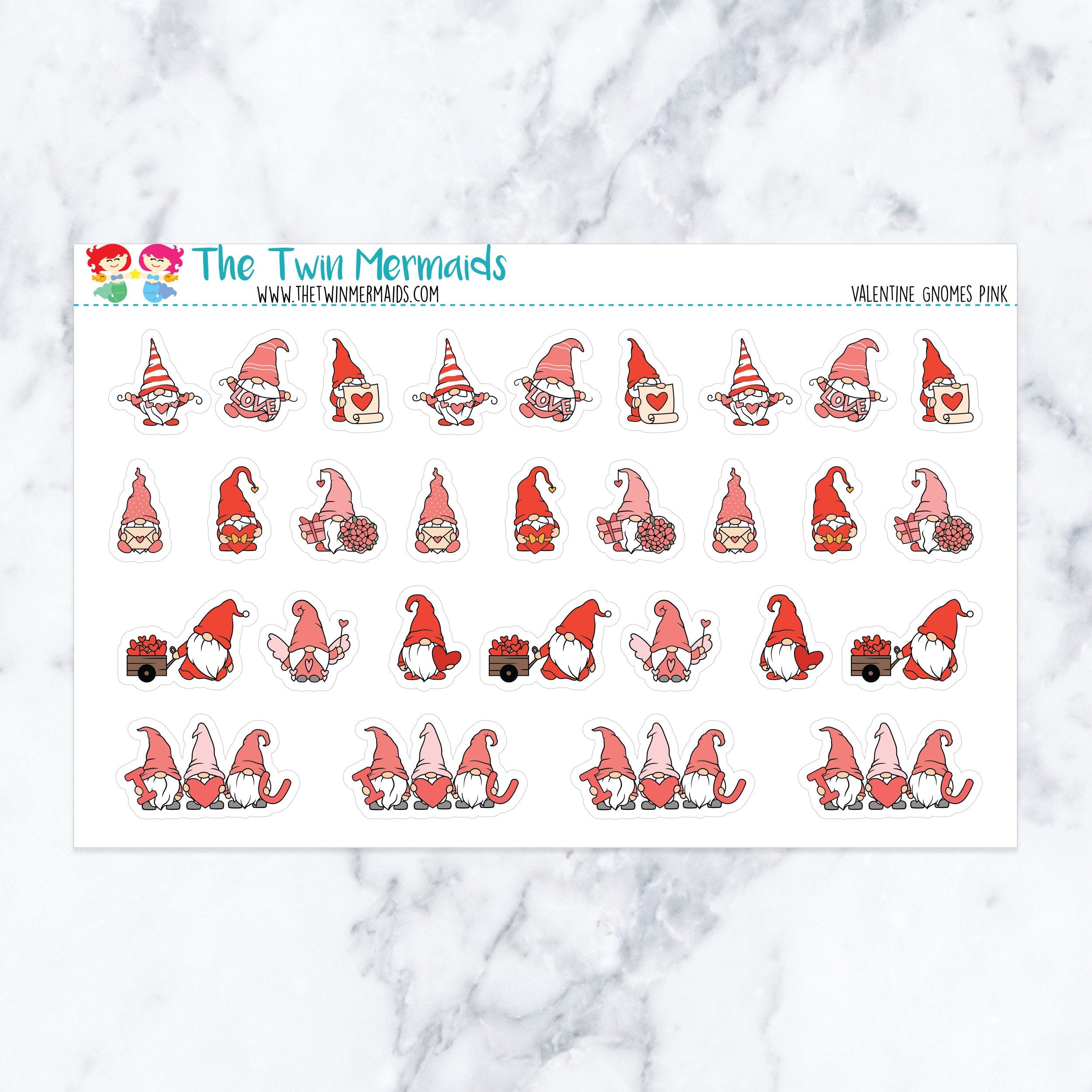 Valentine Gnomes Pink Planner Stickers