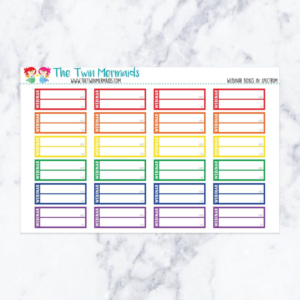 Webinar Boxes in Spectrum planner stickers, spectrum color scheme. Kiss-cut sticker sheet for planners, bullet journals, and 