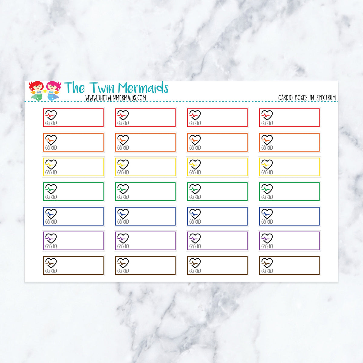 Cardio Boxes in Spectrum planner stickers, spectrum color scheme. Kiss-cut sticker sheet for planners, bullet journals, and s