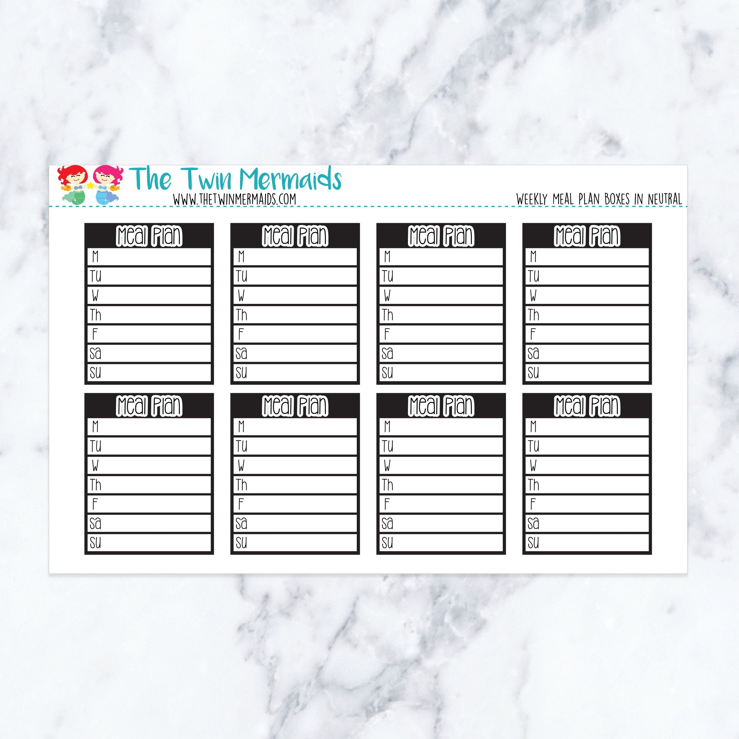 Weekly Meal Plan Boxes in Neutral Planner Stickers