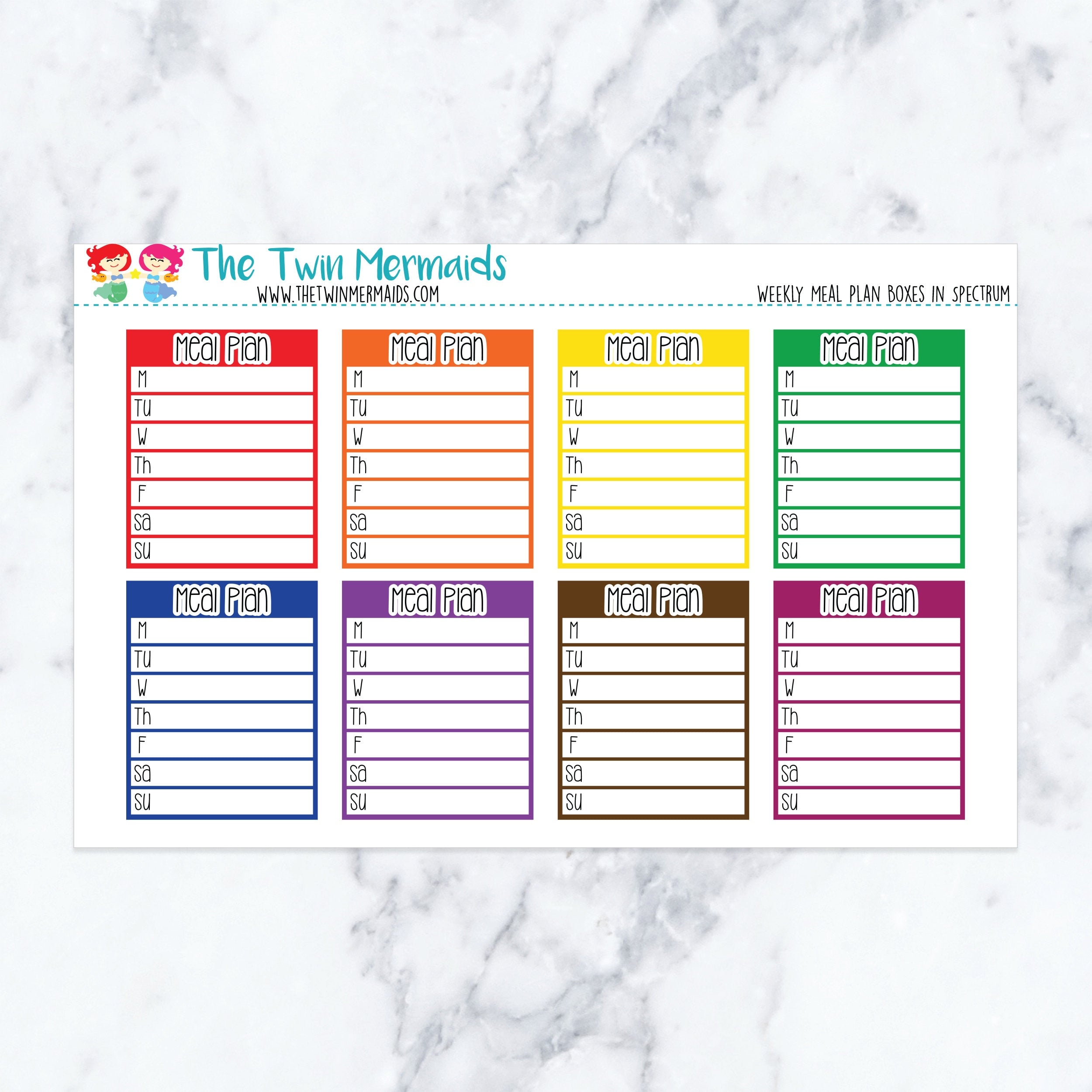 Weekly Meal Plan Boxes in Spectrum Planner Stickers