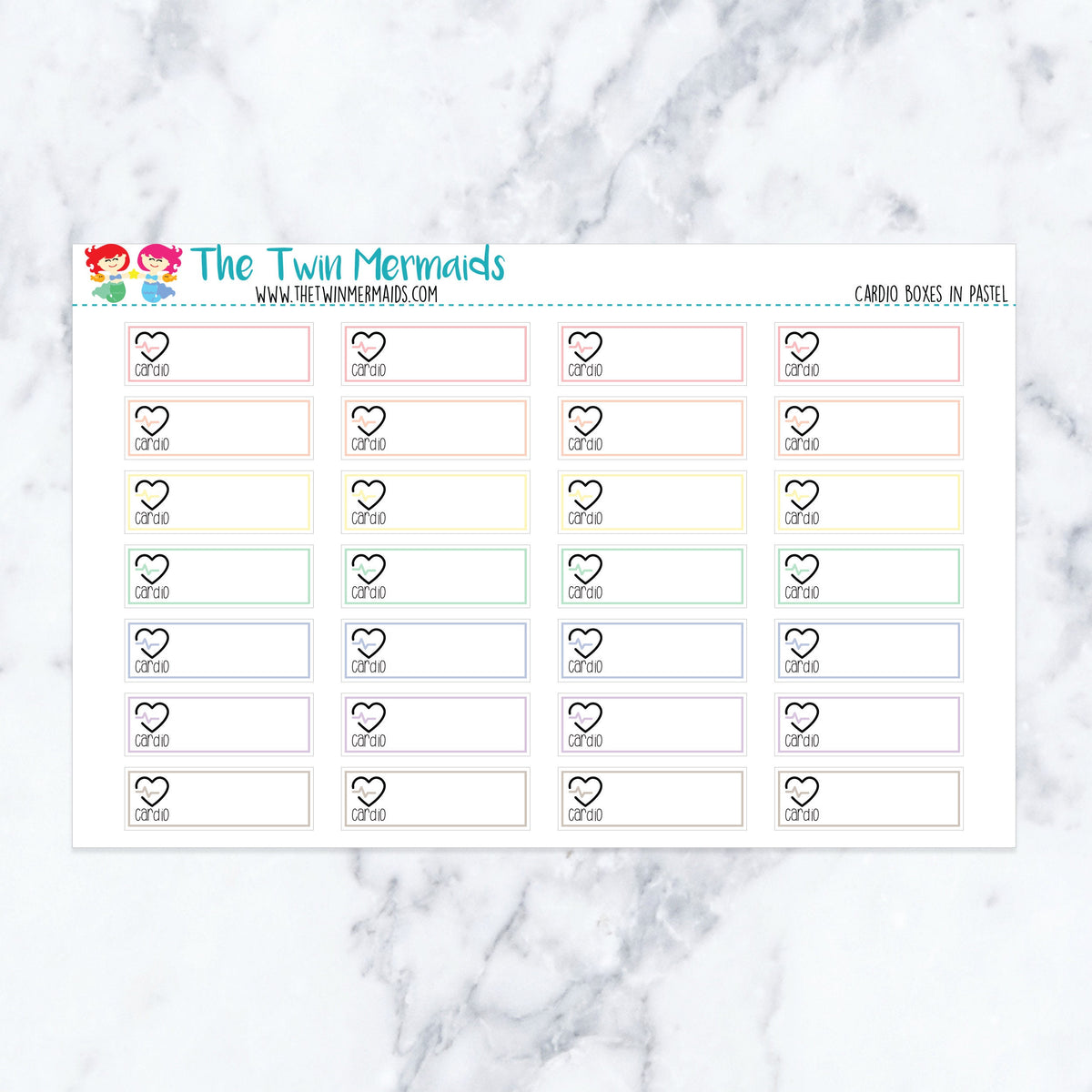 Cardio Boxes in Pastel planner stickers, pastel color scheme. Kiss-cut sticker sheet for planners, bullet journals, and scrap