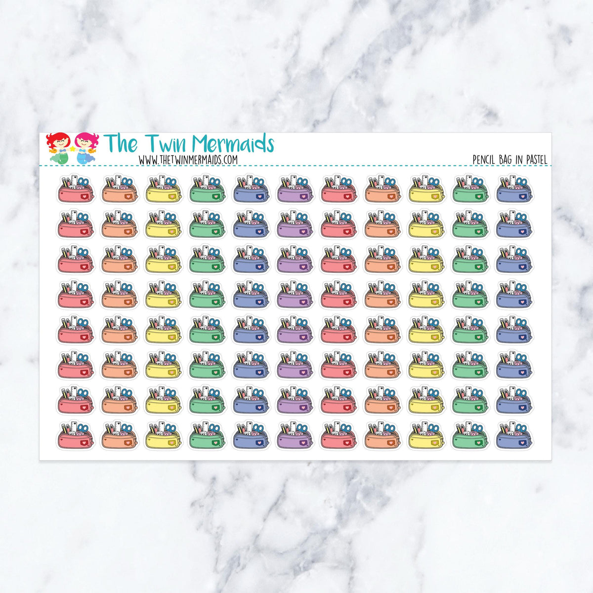 Pencil Bag in Pastel planner stickers, pastel color scheme. Kiss-cut sticker sheet for planners, bullet journals, and scrapbo