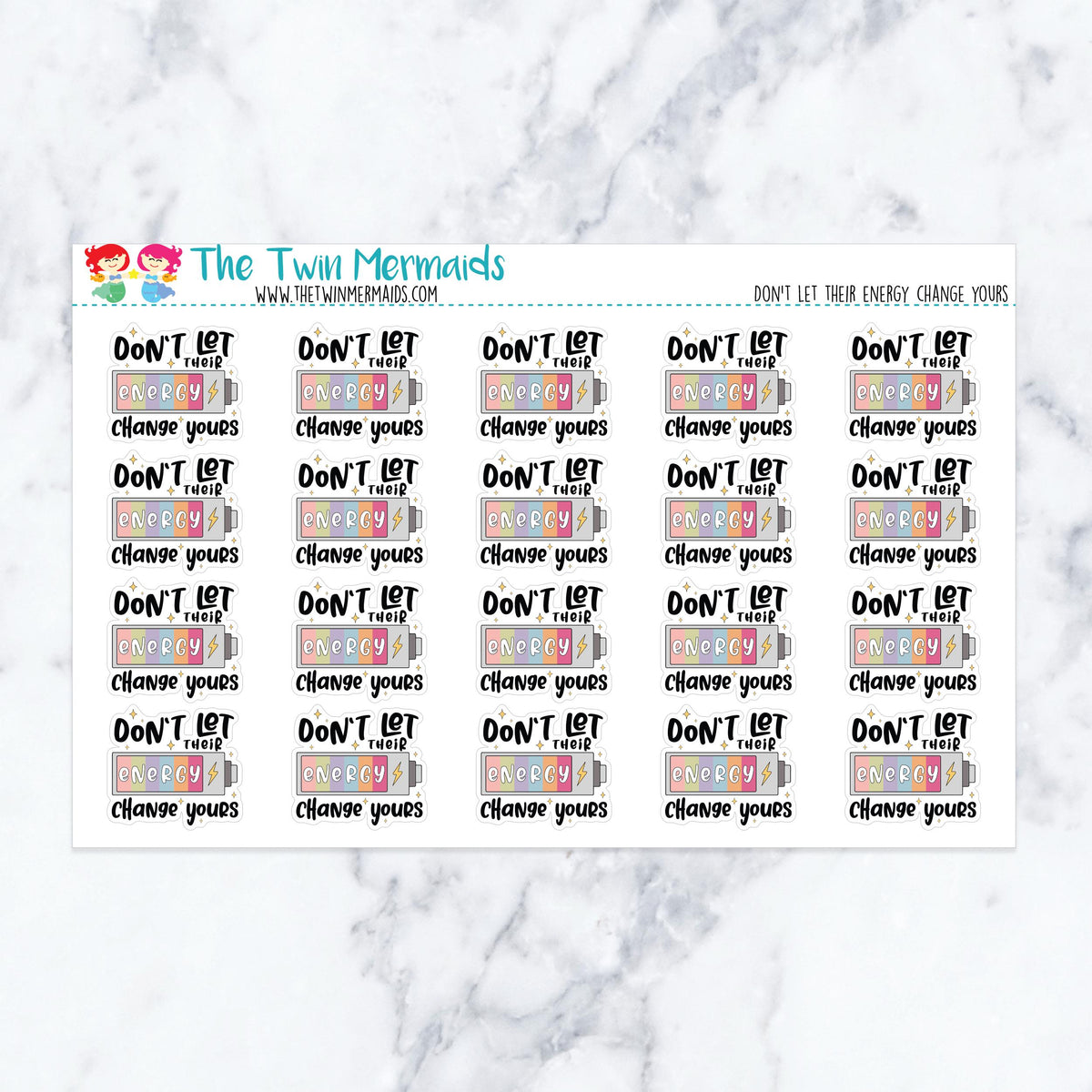 Don’t Let Their Energy Change Yours planner stickers. Kiss-cut sticker sheet for planners, bullet journals, and scrapbooking.