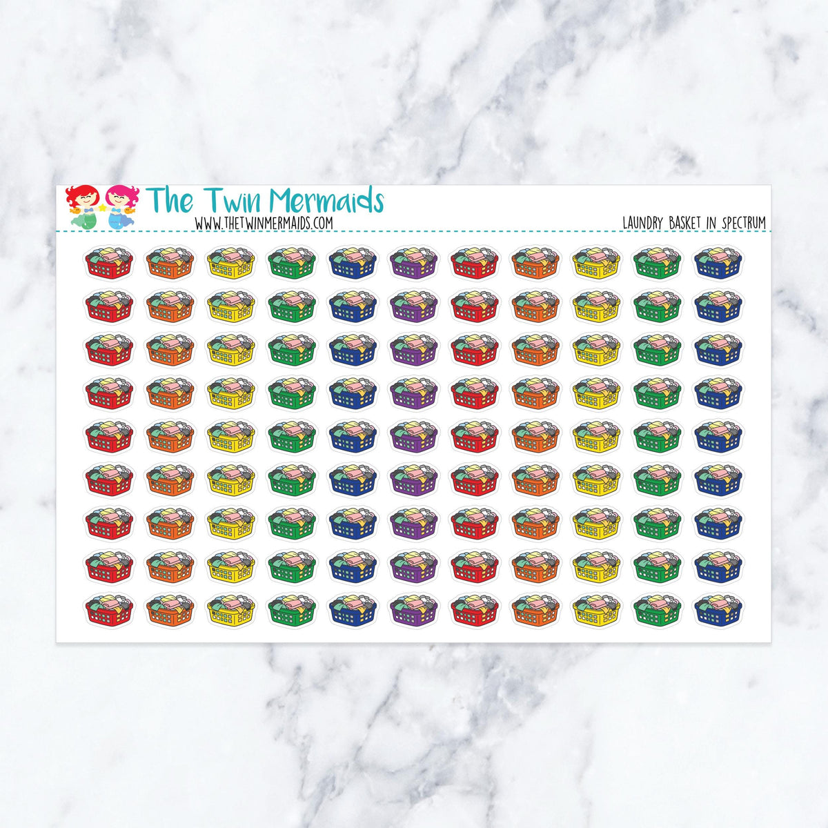 Laundry Basket in Spectrum planner stickers, spectrum color scheme. Kiss-cut sticker sheet for planners, bullet journals, and