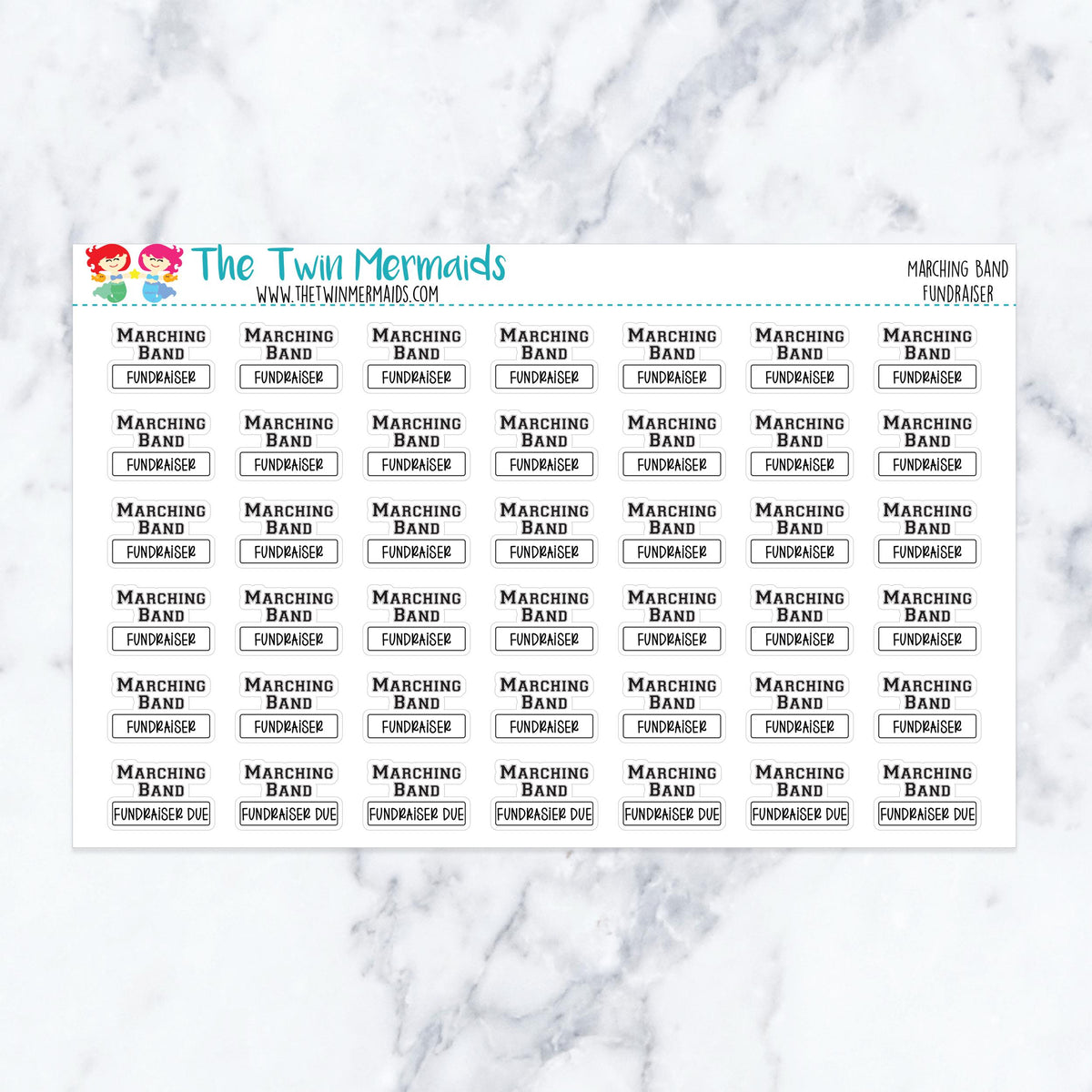 Marching Band Fundraiser planner stickers. Kiss-cut sticker sheet for planners, bullet journals, and scrapbooking.